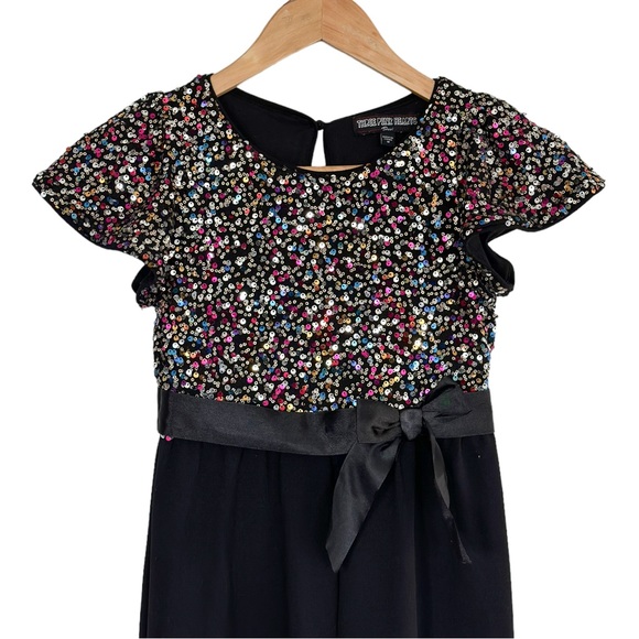 Three Pink Hearts Sequin Side Tie Jumpsuit - Girls Size M - Picture 2 of 6